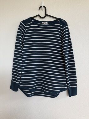 Aigle Navy and White Striped Crewneck Sweatshirt